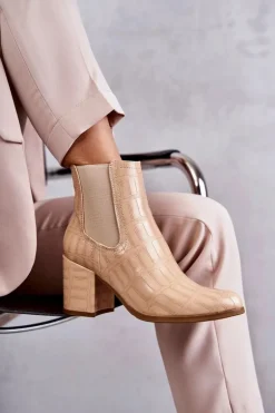 Wężowe Skórzane Botki La.Fi 260038BE-XC Beżowe