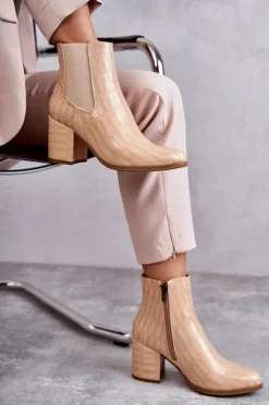 Wężowe Skórzane Botki La.Fi 260038BE-XC Beżowe