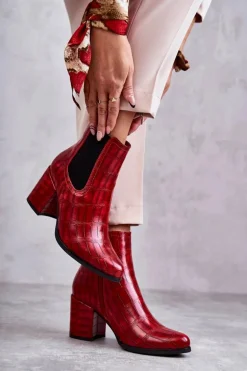 Wężowe Skórzane Botki La.Fi 260038R-XC Czerwone