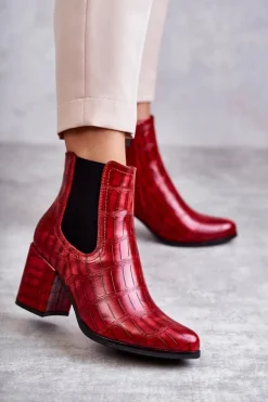 Wężowe Skórzane Botki La.Fi 260038R-XC Czerwone