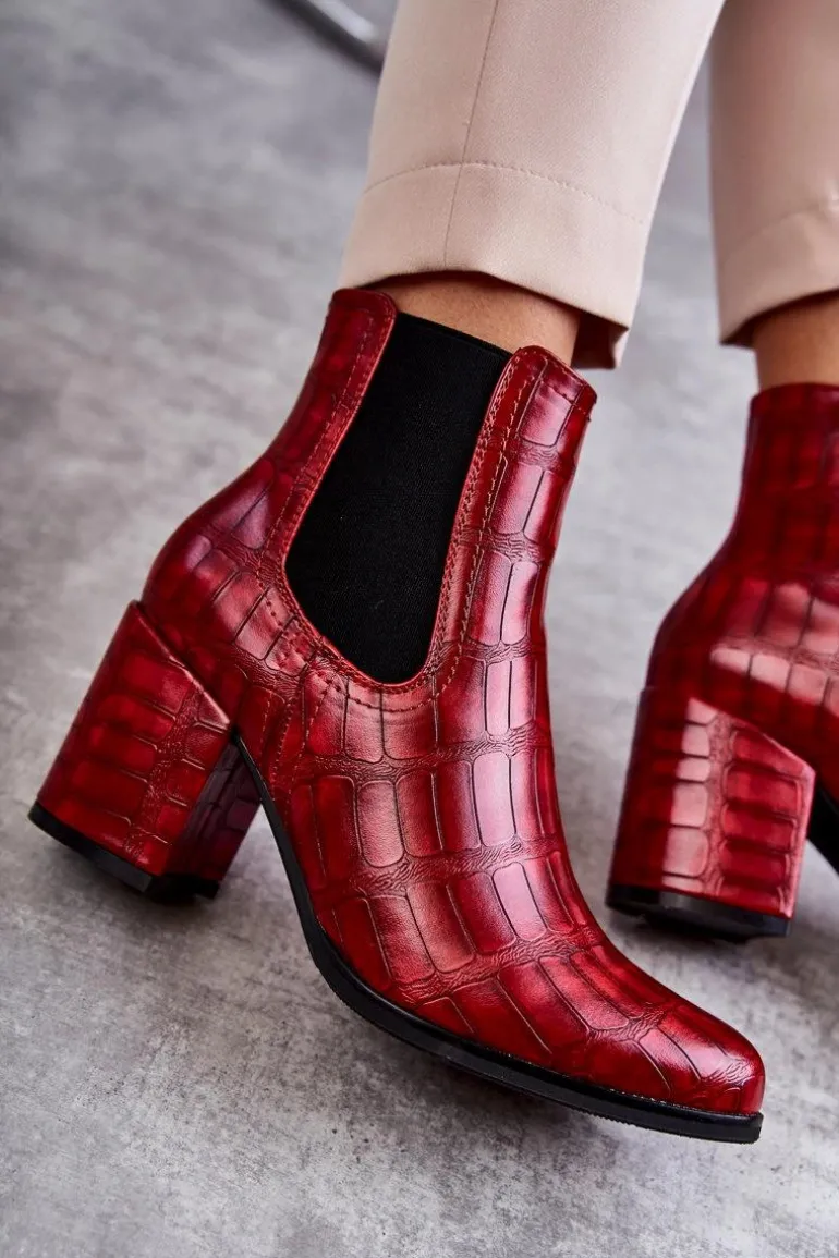 Wężowe Skórzane Botki La.Fi 260038R-XC Czerwone