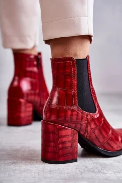 Wężowe Skórzane Botki La.Fi 260038R-XC Czerwone