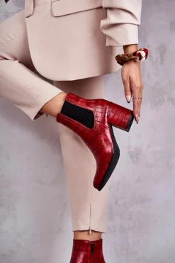 Wężowe Skórzane Botki La.Fi 260038R-XC Czerwone