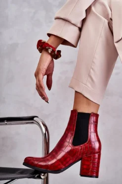 Wężowe Skórzane Botki La.Fi 260038R-XC Czerwone