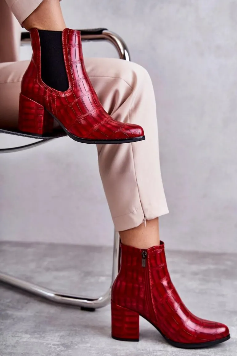 Wężowe Skórzane Botki La.Fi 260038R-XC Czerwone