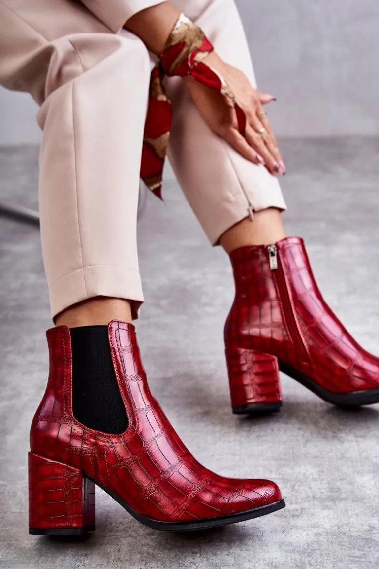 Wężowe Skórzane Botki La.Fi 260038R-XC Czerwone