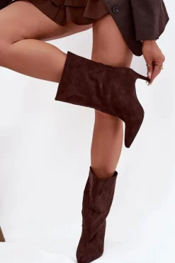 Wsuwane Botki Damskie Na Szpilce Czekoladowe Solvienne