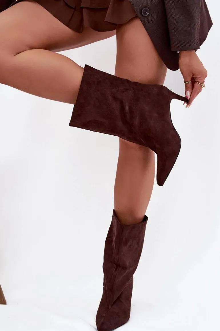 Wsuwane Botki Damskie Na Szpilce Czekoladowe Solvienne