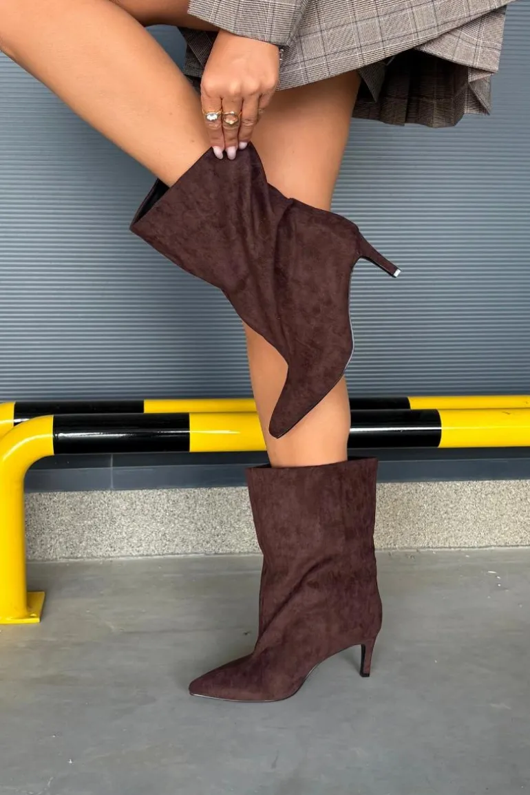 Wsuwane Botki Damskie Na Szpilce Czekoladowe Solvienne