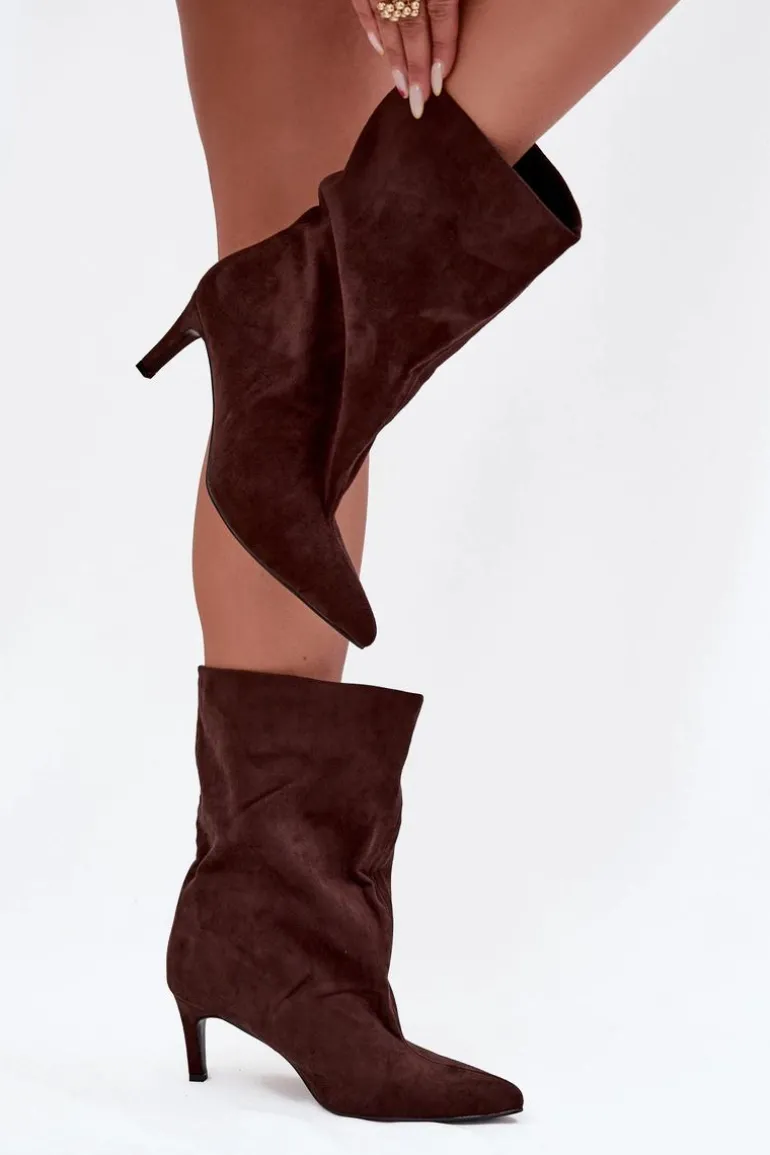 Wsuwane Botki Damskie Na Szpilce Czekoladowe Solvienne