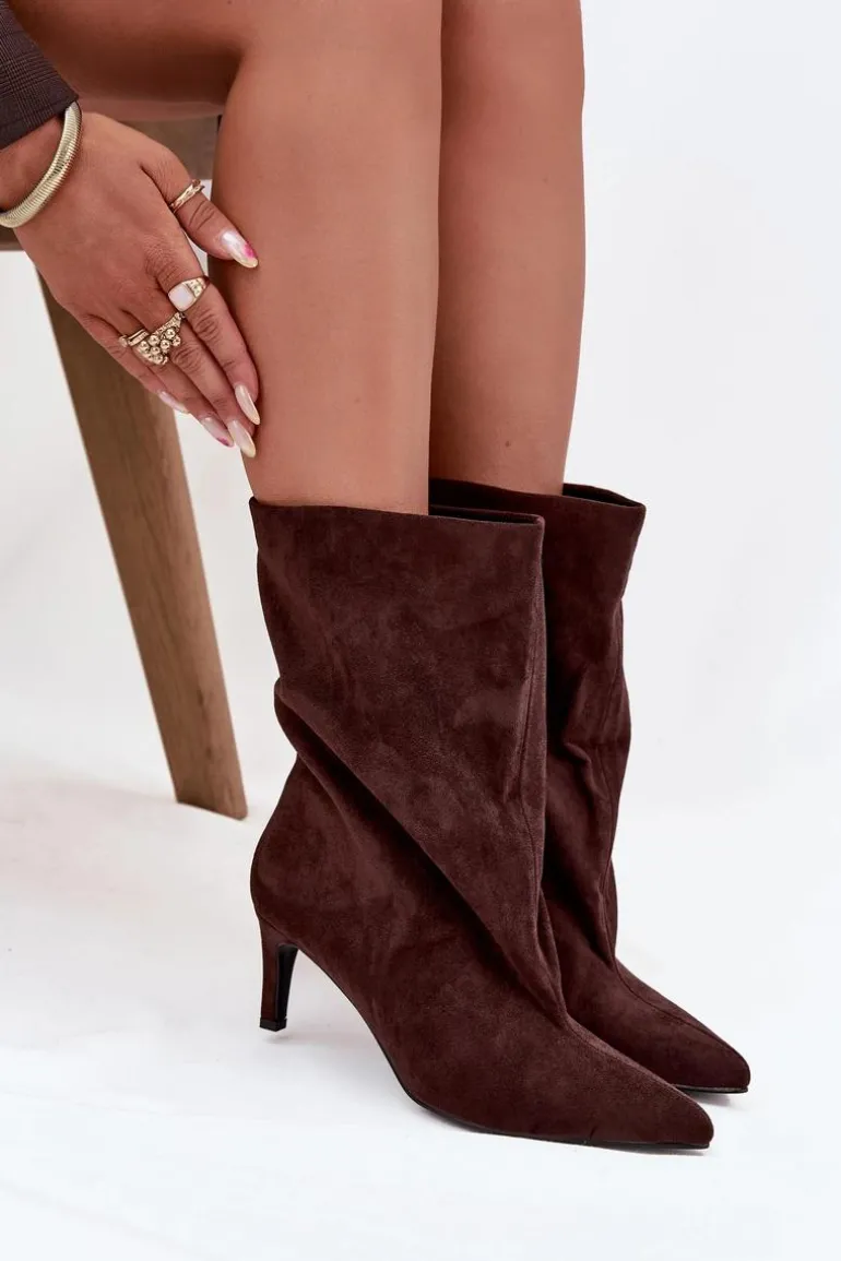Wsuwane Botki Damskie Na Szpilce Czekoladowe Solvienne