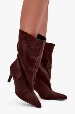 Wsuwane Botki Damskie Na Szpilce Czekoladowe Solvienne