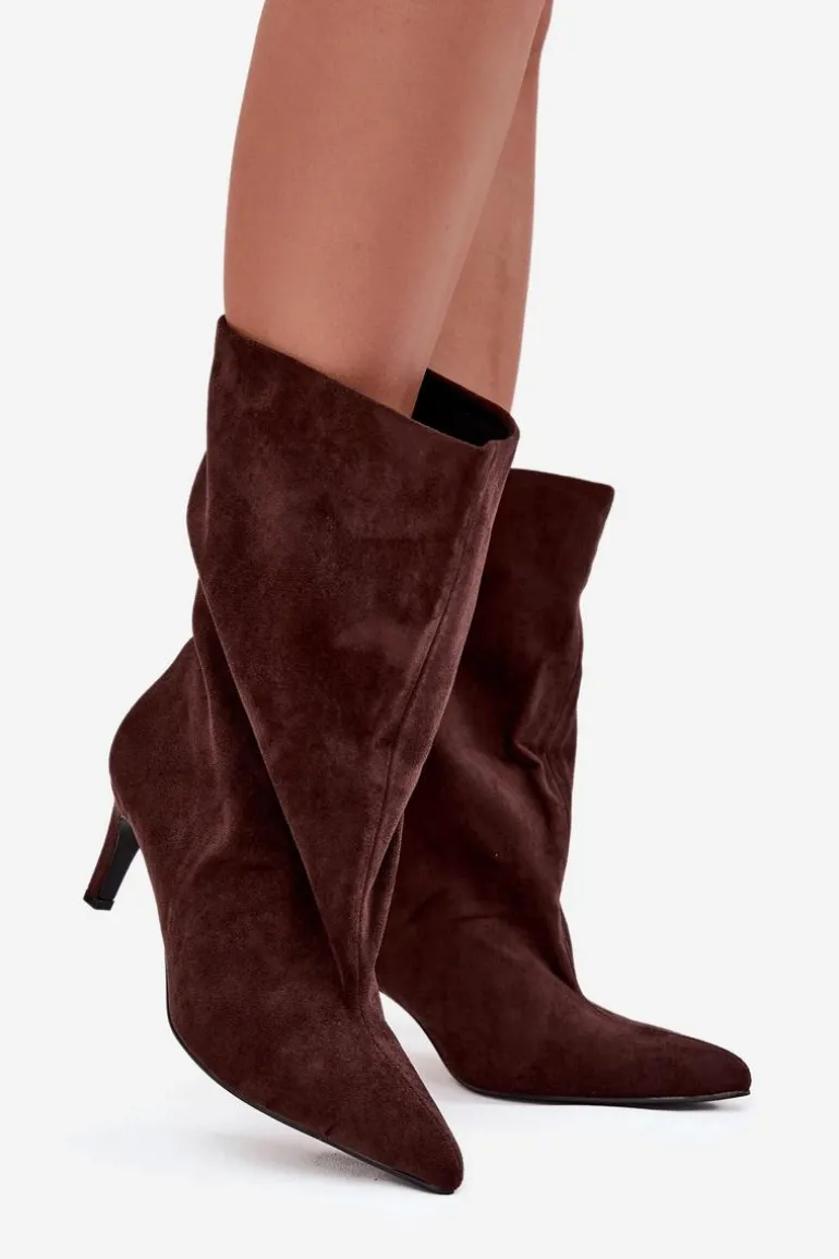 Wsuwane Botki Damskie Na Szpilce Czekoladowe Solvienne