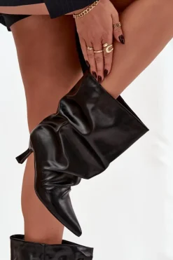 Wsuwane Botki Damskie Na Szpilce Z Marszczoną Cholewką Czarne Inarisse