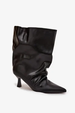 Wsuwane Botki Damskie Na Szpilce Z Marszczoną Cholewką Czarne Inarisse