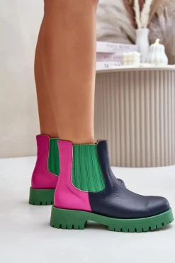 Wsuwane Botki Damskie Na Płaskim Obcasie Skórzane Lewski 3611 Multikolor