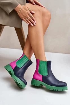 Wsuwane Botki Damskie Na Płaskim Obcasie Skórzane Lewski 3611 Multikolor