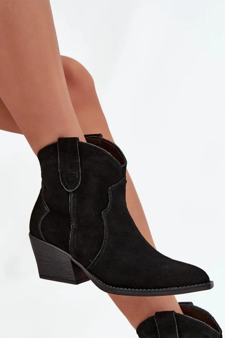 Wsuwane Botki Kowbojki Damskie Z Naturalnego Zamszu Czarne Beretta