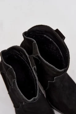 Wsuwane Botki Kowbojki Damskie Z Naturalnego Zamszu Czarne Beretta