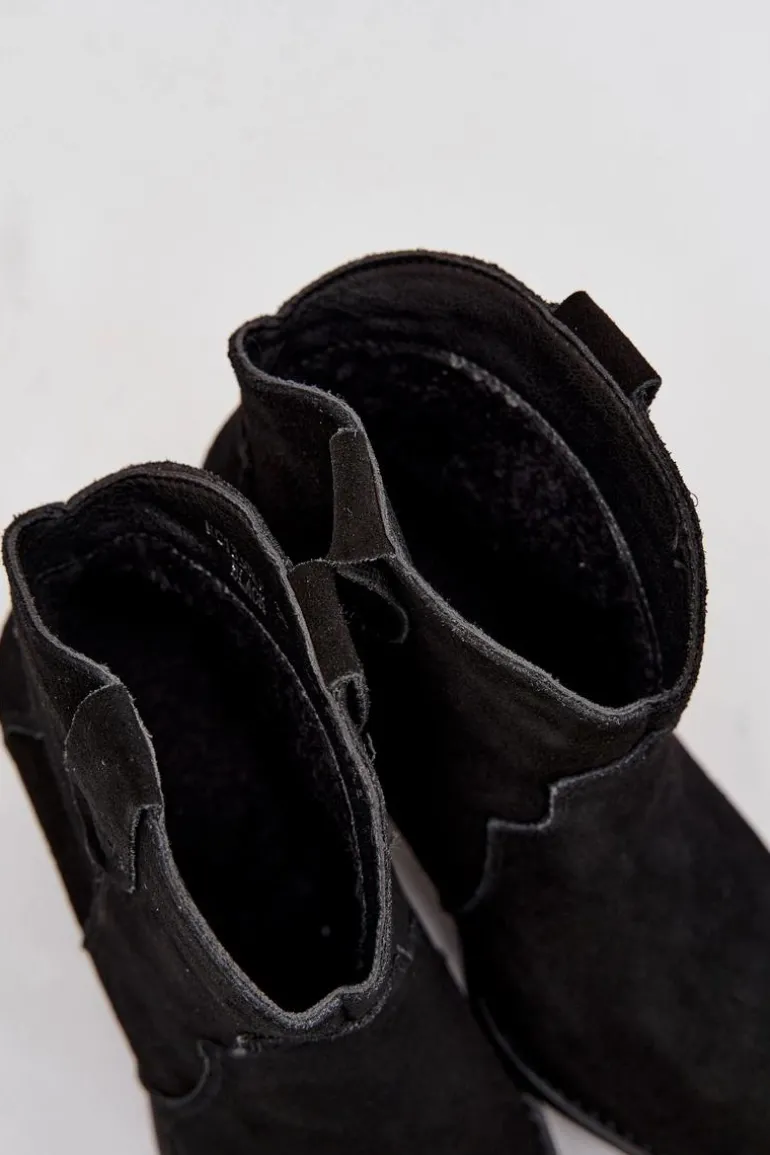 Wsuwane Botki Kowbojki Damskie Z Naturalnego Zamszu Czarne Beretta