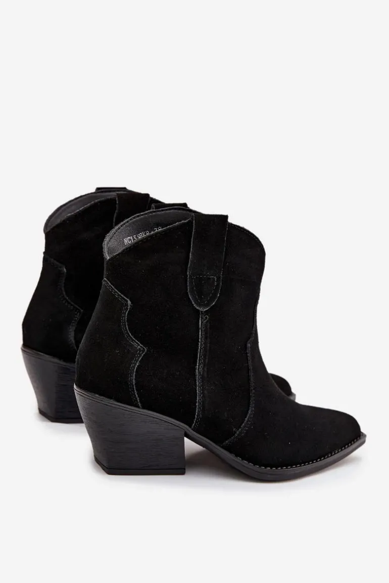 Wsuwane Botki Kowbojki Damskie Z Naturalnego Zamszu Czarne Beretta