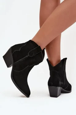 Wsuwane Botki Kowbojki Damskie Z Naturalnego Zamszu Czarne Beretta