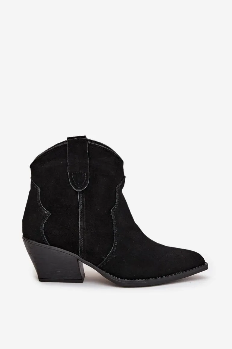 Wsuwane Botki Kowbojki Damskie Z Naturalnego Zamszu Czarne Beretta