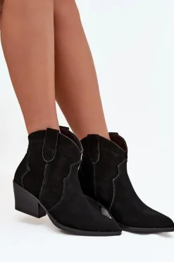 Wsuwane Botki Kowbojki Damskie Z Naturalnego Zamszu Czarne Beretta