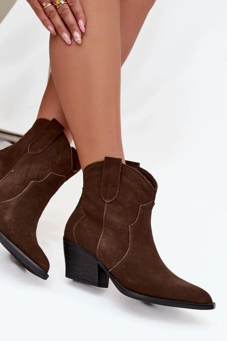 Wsuwane Botki Kowbojki Damskie Z Naturalnego Zamszu Czekoladowe Beretta