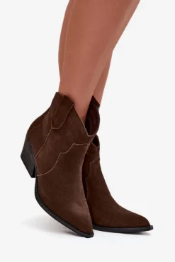 Wsuwane Botki Kowbojki Damskie Z Naturalnego Zamszu Czekoladowe Beretta