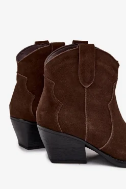 Wsuwane Botki Kowbojki Damskie Z Naturalnego Zamszu Czekoladowe Beretta