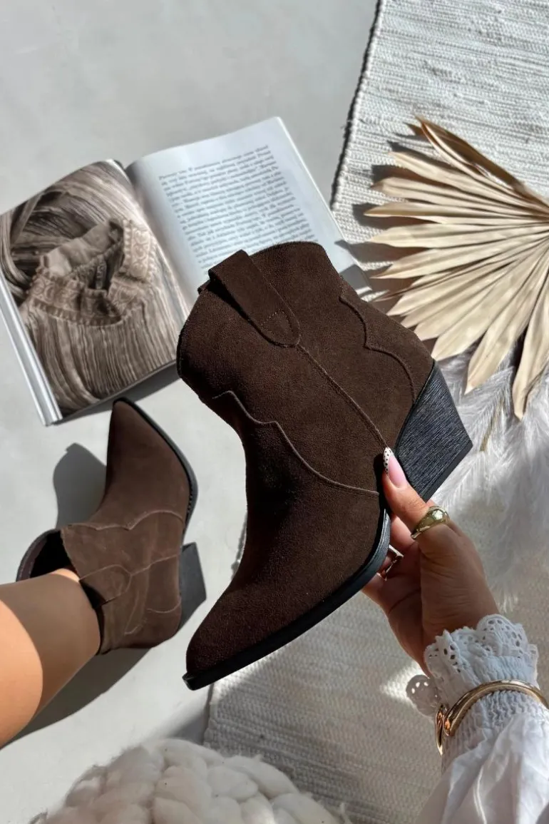 Wsuwane Botki Kowbojki Damskie Z Naturalnego Zamszu Czekoladowe Beretta