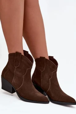 Wsuwane Botki Kowbojki Damskie Z Naturalnego Zamszu Czekoladowe Beretta