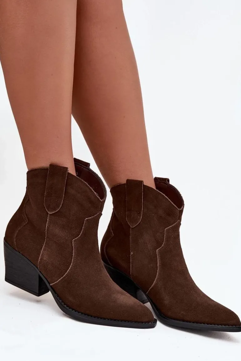 Wsuwane Botki Kowbojki Damskie Z Naturalnego Zamszu Czekoladowe Beretta