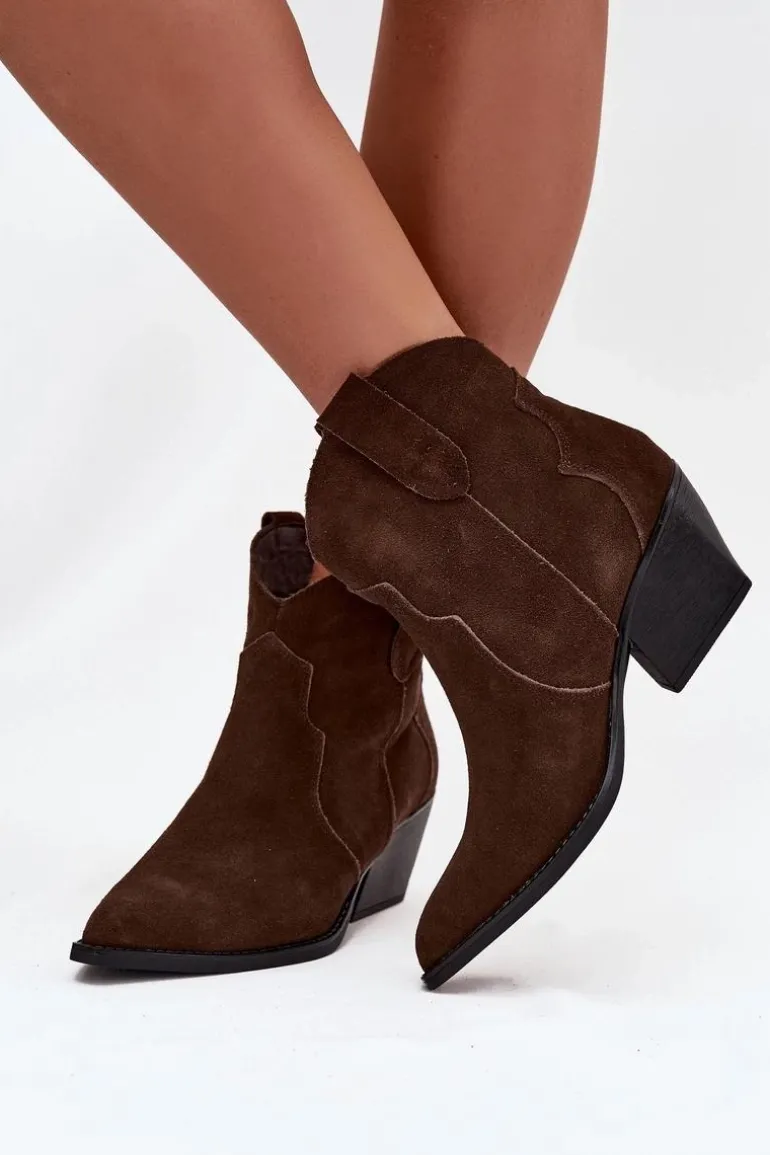 Wsuwane Botki Kowbojki Damskie Z Naturalnego Zamszu Czekoladowe Beretta