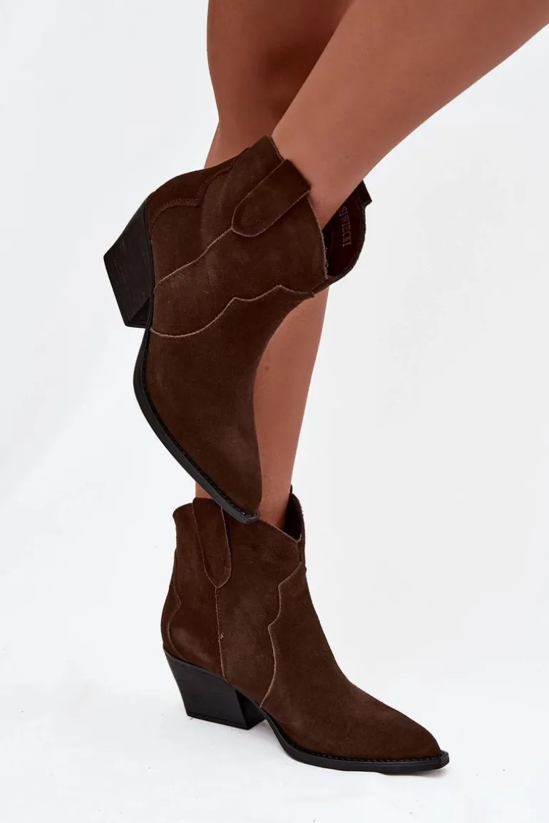 Wsuwane Botki Kowbojki Damskie Z Naturalnego Zamszu Czekoladowe Beretta