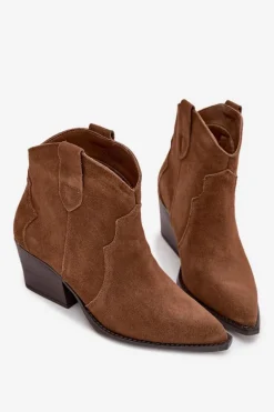 Wsuwane Botki Kowbojki Damskie Z Naturalnego Zamszu Camel Beretta