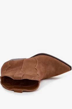 Wsuwane Botki Kowbojki Damskie Z Naturalnego Zamszu Camel Beretta
