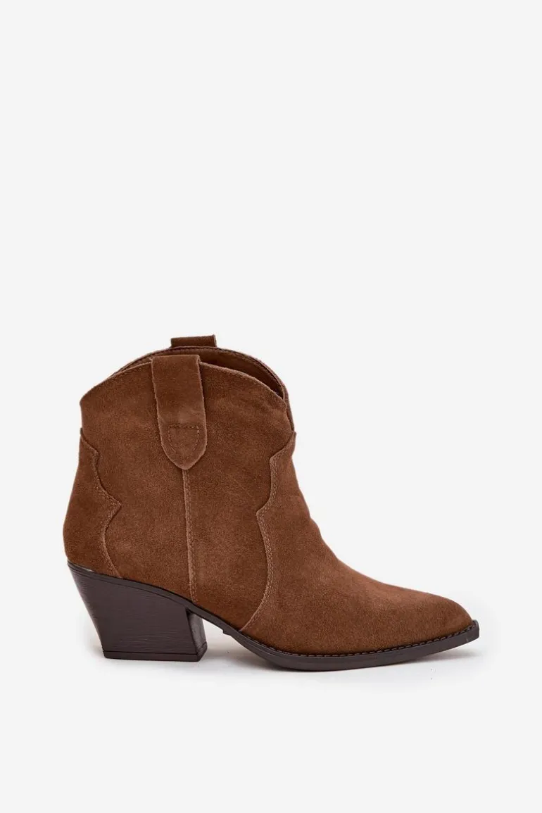 Wsuwane Botki Kowbojki Damskie Z Naturalnego Zamszu Camel Beretta