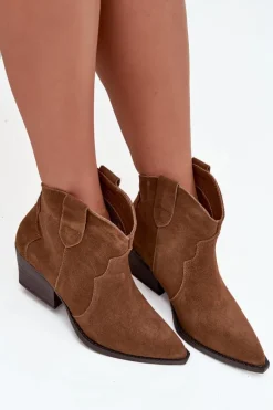 Wsuwane Botki Kowbojki Damskie Z Naturalnego Zamszu Camel Beretta
