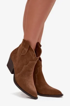 Wsuwane Botki Kowbojki Damskie Z Naturalnego Zamszu Camel Beretta
