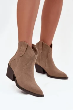 Wsuwane Botki Kowbojki Damskie Z Naturalnego Zamszu Beżowe Beretta