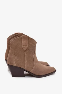 Wsuwane Botki Kowbojki Damskie Z Naturalnego Zamszu Beżowe Beretta