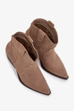 Wsuwane Botki Kowbojki Damskie Z Naturalnego Zamszu Beżowe Beretta