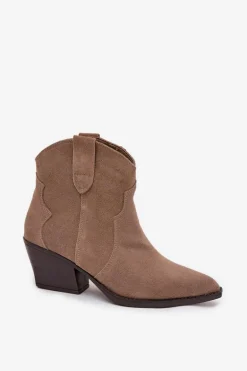 Wsuwane Botki Kowbojki Damskie Z Naturalnego Zamszu Beżowe Beretta