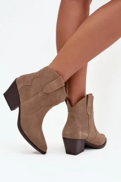 Wsuwane Botki Kowbojki Damskie Z Naturalnego Zamszu Beżowe Beretta