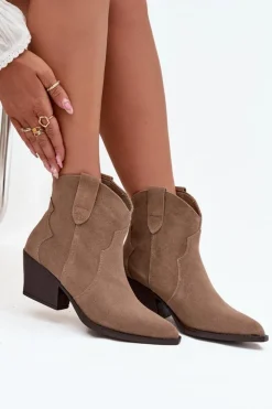 Wsuwane Botki Kowbojki Damskie Z Naturalnego Zamszu Beżowe Beretta