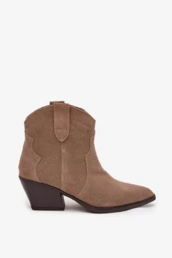 Wsuwane Botki Kowbojki Damskie Z Naturalnego Zamszu Beżowe Beretta