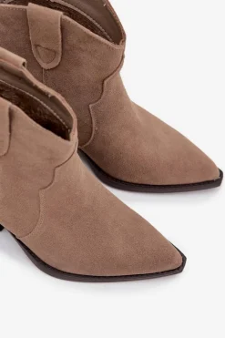 Wsuwane Botki Kowbojki Damskie Z Naturalnego Zamszu Beżowe Beretta