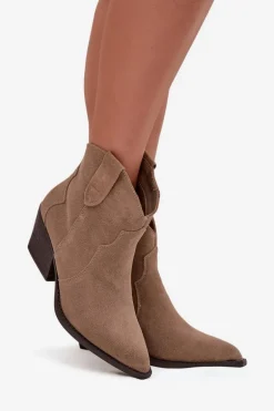 Wsuwane Botki Kowbojki Damskie Z Naturalnego Zamszu Beżowe Beretta